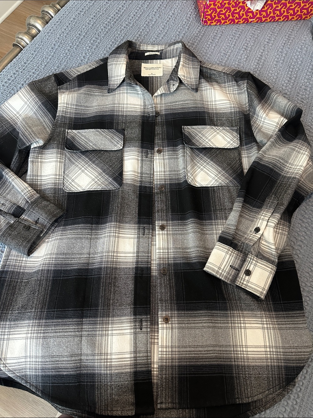 abercrombie  Black and White Plaid Button-Up Shacket